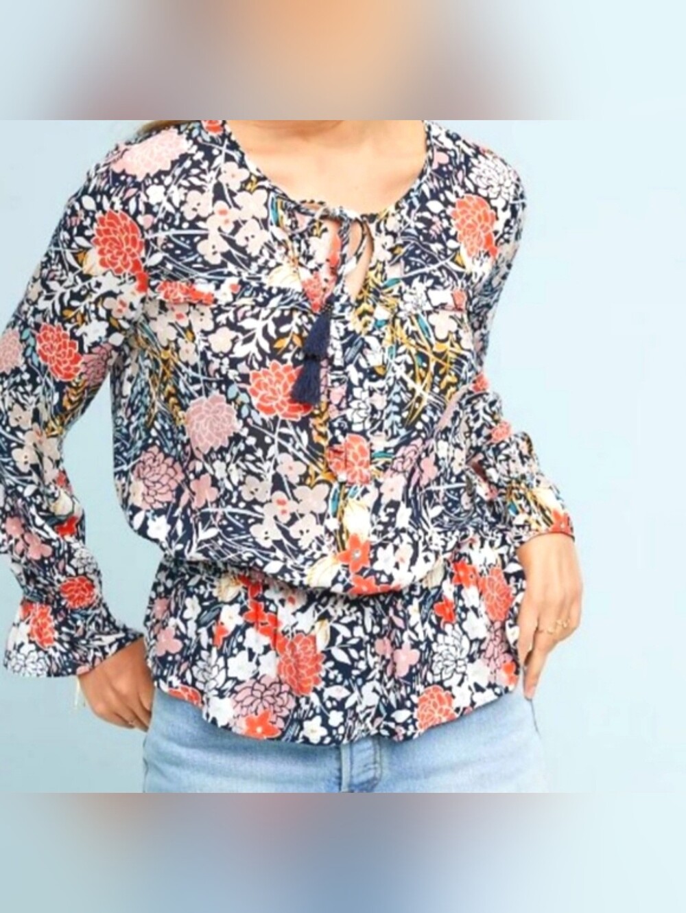 Maeve Anthropologie Floral Peplum Tassel Tie Blouse Small